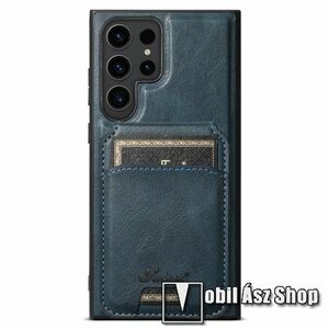 SUTENI műanyag védő tok / hátlap - SÖTÉTKÉK - szilikon szegély, PU bőrrel bevont, mágneses levehető bankkártyatartó, kitámasztható, asztali tartó funkciós, beépített fémlap mágneses tartóhoz - SAMSUNG Galaxy S24 Ultra 5G (SM-S928) kép