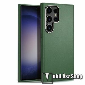 Szilikon védő tok / hátlap - PU bőrrel bevont hátlap, fém oldalsó gombok - ZÖLD - SAMSUNG Galaxy S24 Ultra 5G (SM-S928) kép