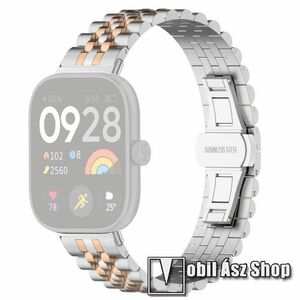 Xiaomi Smart Band 9 Pro, 8 Pro, Redmi Watch 6, 5, 4, Fém okosóra szíj, Rozsdamentes acél, Speciális pillangócsatos, 184mm hosszú, Ezüst, Rose Gold kép
