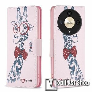 Notesz / mappa tok - ZSIRÁF MINTÁS - oldalra nyíló, rejtett mágneses záródás, belső zseb, asztali tartó funkció, szilikon belső - HUAWEI Honor Magic6 Lite / X9b kép