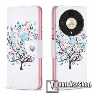 Notesz / mappa tok - VIRÁGZÓ FA MINTÁS - oldalra nyíló, rejtett mágneses záródás, belső zseb, asztali tartó funkció, szilikon belső - HUAWEI Honor Magic6 Lite / X9b kép