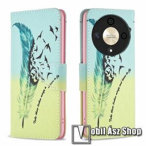 Notesz / mappa tok - MADÁRTOLL MINTÁS - oldalra nyíló, rejtett mágneses záródás, belső zseb, asztali tartó funkció, szilikon belső - HUAWEI Honor Magic6 Lite / X9b kép