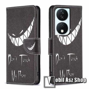Notesz / mappa tok - Do Not Touch My Phone MINTÁS - oldalra nyíló, rejtett mágneses záródás, belső zseb, asztali tartó funkció, szilikon belső - HUAWEI Honor 90 Smart / X7b / X7b 5G / Play 50 Plus / Play 8T kép