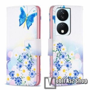 Notesz / mappa tok - PILLANGÓ / VIRÁG MINTÁS - oldalra nyíló, rejtett mágneses záródás, belső zseb, asztali tartó funkció, szilikon belső - HUAWEI Honor 90 Smart / X7b / X7b 5G / Play 50 Plus / Play 8T kép