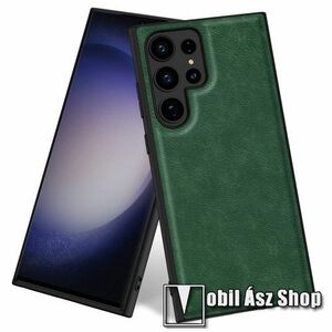 Műanyag védő tok / PU bőr hátlap - ZÖLD - szilikon keret - SAMSUNG Galaxy S24 Ultra 5G (SM-S928) kép