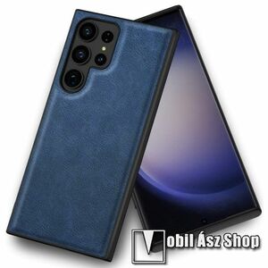 Műanyag védő tok / PU bőr hátlap - KÉK - szilikon keret - SAMSUNG Galaxy S24 Ultra 5G (SM-S928) kép