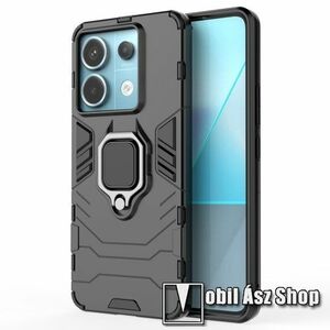 TRANSFORM PRO műanyag védő tok / hátlap - FEKETE - szilikon betétes, kitámasztható, fém ujjgyűrűvel, tapadófelület mágneses autós tartóhoz - ERŐS VÉDELEM! - Xiaomi Redmi Note 13 Pro 5G / Poco X6 5G kép