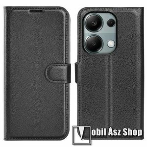 WALLET notesz tok / flip tok - FEKETE - asztali tartó funkciós, oldalra nyíló, rejtett mágneses záródás, bankkártyatartó zseb, szilikon belső - Xiaomi Redmi Note 13 Pro 4G / Poco M6 Pro 4G kép