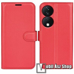 WALLET notesz tok / flip tok - PIROS - asztali tartó funkciós, oldalra nyíló, rejtett mágneses záródás, bankkártyatartó zseb, szilikon belső - HUAWEI Honor 90 Smart / X7b / X7b 5G / Play 50 Plus / Play 8T kép