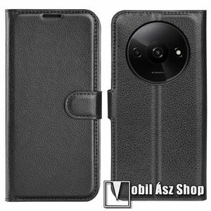 WALLET notesz tok / flip tok - FEKETE - asztali tartó funkciós, oldalra nyíló, rejtett mágneses záródás, bankkártyatartó zseb, szilikon belső - Xiaomi Redmi A3 / Poco C61 kép