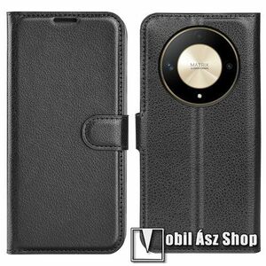 WALLET notesz tok / flip tok - FEKETE - asztali tartó funkciós, oldalra nyíló, rejtett mágneses záródás, bankkártyatartó zseb, szilikon belső - HUAWEI Honor Magic6 Lite / Honor X9b kép