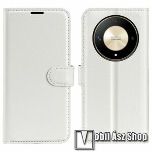 WALLET notesz tok / flip tok - FEHÉR - asztali tartó funkciós, oldalra nyíló, rejtett mágneses záródás, bankkártyatartó zseb, szilikon belső - HUAWEI Honor Magic6 Lite / Honor X9b kép