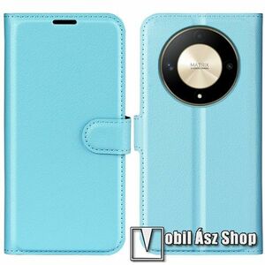 WALLET notesz tok / flip tok - VILÁGOSKÉK - asztali tartó funkciós, oldalra nyíló, rejtett mágneses záródás, bankkártyatartó zseb, szilikon belső - HUAWEI Honor Magic6 Lite / Honor X9b kép