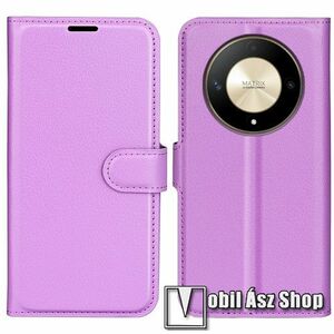 WALLET notesz tok / flip tok - LILA - asztali tartó funkciós, oldalra nyíló, rejtett mágneses záródás, bankkártyatartó zseb, szilikon belső - HUAWEI Honor Magic6 Lite / Honor X9b kép
