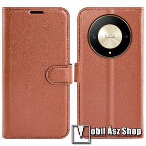 WALLET notesz tok / flip tok - BARNA - asztali tartó funkciós, oldalra nyíló, rejtett mágneses záródás, bankkártyatartó zseb, szilikon belső - HUAWEI Honor Magic6 Lite / Honor X9b kép