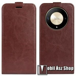 SLIM FLIP tok - BARNA - lefelé nyíló, rejtett mágneses záródás, szilikon belső, bankkártyatartó, előlapi hangszóró nyílás - HUAWEI Honor Magic6 Lite / Honor X9b kép
