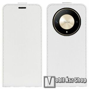 SLIM FLIP tok - FEHÉR - lefelé nyíló, rejtett mágneses záródás, szilikon belső, bankkártyatartó, előlapi hangszóró nyílás - HUAWEI Honor Magic6 Lite / Honor X9b kép