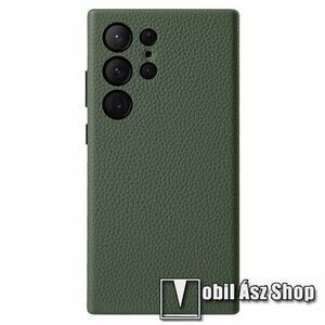 MELKCO műanyag védő tok / valódi bőr hátlap - SÖTÉTZÖLD - mikroszálas szövet karcolásmentesítő belső - SAMSUNG Galaxy S24 Ultra 5G (SM-S928) - GYÁRI kép