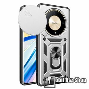OTT! CAMSHIELD ARMOR műanyag védő tok / hátlap - EZÜST - szilikon betétes, kitámasztható, fém ujjgyűrűvel, eltolható kamera védő fedéllel, tapadófelület mágneses autós tartóhoz - ERŐS VÉDELEM! - HUAWEI Honor Magic6 Lite / X9b kép