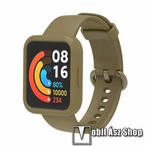 Okosóra szilikon szíj + óravédő szilikon keret (bumper) - BARNA - 120mm + 85mm hosszú - Xiaomi Redmi Watch 2 / Redmi Watch 2 Lite / Poco Watch kép