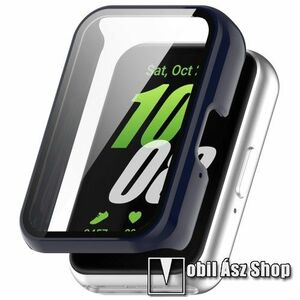 Okosóra műanyag védő tok / keret - FÉNYES SÖTÉTKÉK - 9H edzett üveg előlap védő is! - SAMSUNG Galaxy Fit 3 (SM-R390N) kép