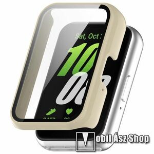 Okosóra műanyag védő tok / keret - FÉNYES BÉZS - 9H edzett üveg előlap védő is! - SAMSUNG Galaxy Fit 3 (SM-R390N) kép