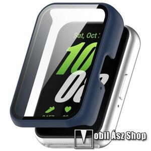 Okosóra műanyag védő tok / keret - MATT KÉK - 9H edzett üveg előlap védő is! - SAMSUNG Galaxy Fit 3 (SM-R390N) kép