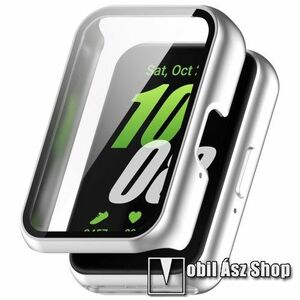 Okosóra műanyag védő tok / keret - MATT EZÜST - 9H edzett üveg előlap védő is! - SAMSUNG Galaxy Fit 3 (SM-R390N) kép