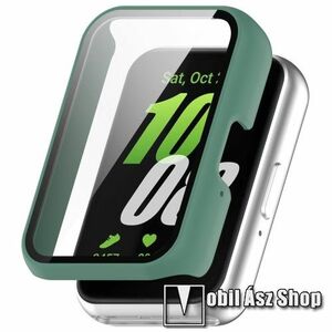 Okosóra műanyag védő tok / keret - MATT ZÖLD - 9H edzett üveg előlap védő is! - SAMSUNG Galaxy Fit 3 (SM-R390N) kép