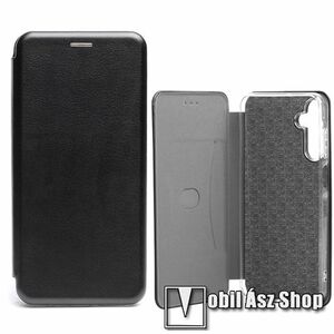 Notesz tok / flip tok - FEKETE - asztali tartó funkciós, ívelt, oldalra nyíló, rejtett mágneses záródás, bankkártyatartó zseb, szilikon belső - SAMSUNG Galaxy A35 5G (SM-A356) kép