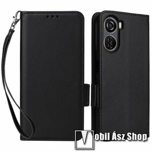 WALLET notesz tok / flip tok - FEKETE - asztali tartó funkciós, oldalra nyíló, rejtett mágneses záródás, bankkártyatartó zseb, fényképtartó, szilikon belső - ZTE Blade V40 Design / Axon 40 Lite / nubia Neo 5G / V50 Design 5G / V41 Vita 5G kép