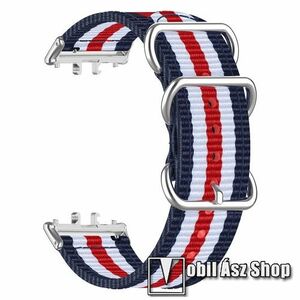 Okosóra szíj - szövet, csatos - SÖTÉTKÉK / FEHÉR / PIROS - 120mm + 95mm hosszú - SAMSUNG Galaxy Fit 3 (SM-R390) kép