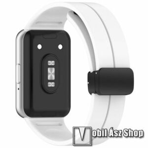 Okosóra D-gyűrűs sportszíj - FEHÉR - szilikon, mágneses speciális csatos, 83mm + 120mm hosszú - SAMSUNG Galaxy Fit 3 (SM-R390) kép