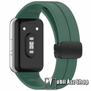 Okosóra D-gyűrűs sportszíj - SÖTÉTZÖLD - szilikon, mágneses speciális csatos, 83mm + 120mm hosszú - SAMSUNG Galaxy Fit 3 (SM-R390) kép