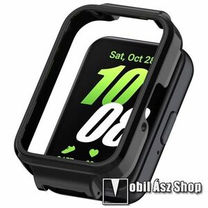 Okosóra műanyag védő tok / keret - FEKETE - beépített adapterrel, bármilyen 12mm-es teleszkópos szíjjal használható - SAMSUNG Galaxy Fit 3 (SM-R390) kép