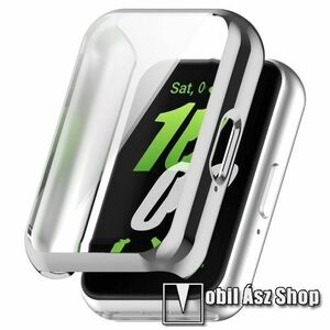 Okosóra szilikon védő tok / keret - GALVANIZÁLT EZÜST - Szilikon előlapvédő is! - SAMSUNG Galaxy Fit 3 (SM-R390) kép