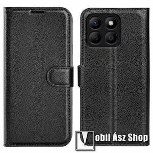 WALLET notesz tok / flip tok - FEKETE - asztali tartó funkciós, oldalra nyíló, rejtett mágneses záródás, bankkártyatartó zseb, szilikon belső - HUAWEI Honor X8b kép