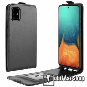 SLIM FLIP tok - FEKETE - lefelé nyíló, rejtett mágneses záródás, szilikon belső, bankkártya tartó, előlapi hangszóró nyílás - SAMSUNG Galaxy A71 (SM-A715F) kép