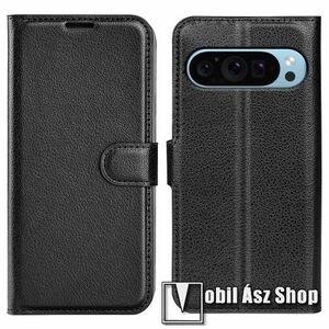 WALLET notesz tok / flip tok - FEKETE - asztali tartó funkciós, oldalra nyíló, rejtett mágneses záródás, bankkártyatartó zseb, szilikon belső - Google Pixel 9 / 9 Pro kép