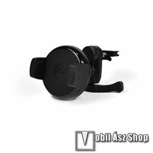 UNIVERZÁLIS autós / gépkocsi tartó - FEKETE - szellőzőrácsra rögzíthető, microUSB aljzat, QI wireless vezetéknélküli funkció, 10W (max!), 51-118mm-ig nyíló rugós bölcső, fogadóegység nélkül! kép