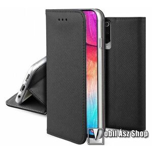 Notesz tok / flip tok - FEKETE - rombusz mintás, rejtett mágneses záródás, asztali tartó funkciós, oldalra nyíló, bankkártya tartó zseb, szilikon belső - HUAWEI Honor 200 Lite kép