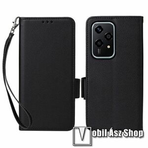 WALLET notesz tok / flip tok - FEKETE - asztali tartó funkciós, oldalra nyíló, rejtett mágneses záródás, bankkártyatartó zseb, fényképtartó, szilikon belső - HUAWEI Honor 200 Lite kép