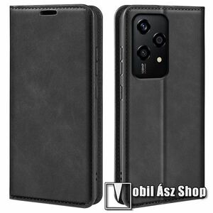 SLIM WALLET notesz / mappa tok - FEKETE - oldalra nyíló, asztali tartó funkciós, bankkártyatartó zsebek, szilikon belsővel, mágneses záródás - HUAWEI Honor 200 Lite kép
