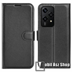 WALLET notesz tok / flip tok - FEKETE - asztali tartó funkciós, oldalra nyíló, rejtett mágneses záródás, bankkártyatartó zseb, szilikon belső - HUAWEI Honor 200 Lite kép