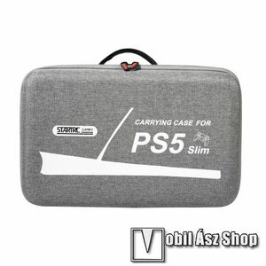 STARTRC Sony Playstation 5 Slim (PS5 Slim)-hez tartó / hordozó táska - ütődésálló, cipzáros, EVA habszivacs, vízálló, állítható vállpánt, belső hálós zseb, hordozó fül, 410 x 255 x 170mm - ERŐS VÉDELEM! - SZÜRKE kép