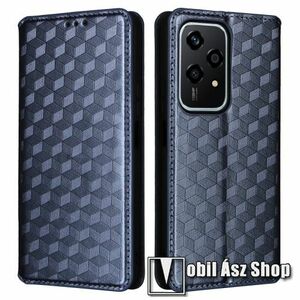 Notesz tok / flip tok - SÖTÉTKÉK - 3D ROMBUSZ MINTÁS - asztali tartó funkciós, oldalra nyíló, rejtett mágneses záródás, bankkártyatartó zseb, szilikon belső - HUAWEI Honor 200 Lite kép