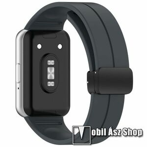 Okosóra D-gyűrűs sportszíj - SÖTÉTSZÜRKE - szilikon, mágneses speciális csatos, 83mm + 120mm hosszú - SAMSUNG Galaxy Fit 3 (SM-R390) kép