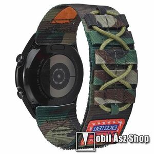 Okosóra szíj - légáteresztő szövet, kötélpálya kialakítás, tépőzáras - TEREPMINTÁS - 150mm+215mm hosszú, 20mm széles - SAMSUNG Watch4 40mm / 42mm / 44mm / 46mm / Watch5 40mm / 44mm/ Pro / Active2 40mm / 44mm / Amazfit GTS 4 / HUAWEI Watch GT 3 42mm / Venu kép