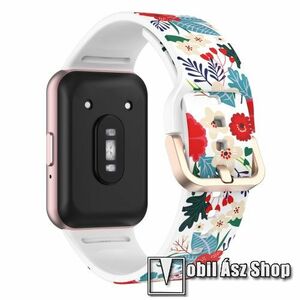 Okosóra szíj - SZÍNES VIRÁG MINTÁS - szilikon, 120mm + 90mm hosszú - SAMSUNG Galaxy Fit 3 (SM-R390) kép
