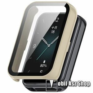 Okosóra műanyag védő tok / keret - BÉZS - 9H edzett üveg előlap védő is! - HONOR Band 9 kép